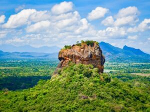 Sigiriya Lion Rock fortress rising above the lush Sri Lankan jungle