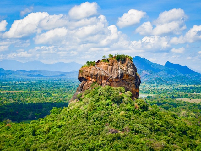 Sigiriya Lion Rock fortress rising above the lush Sri Lankan jungle