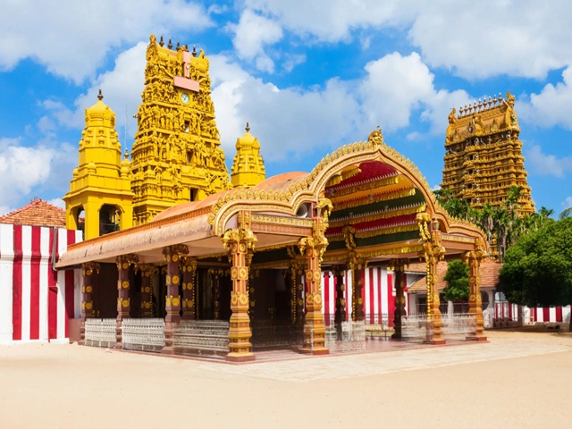 Golden gopuram of Nallur Kandaswamy Kovil temple in Jaffna, Sri Lanka – featured in cultural travel itineraries