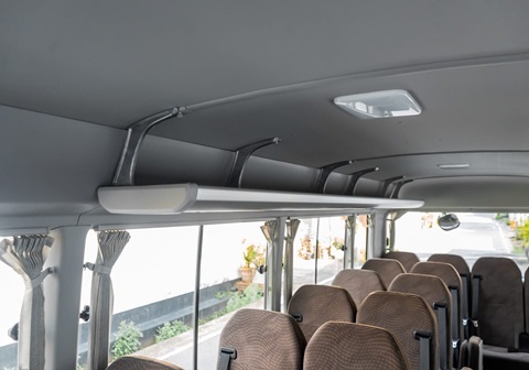 Overhead luggage racks in Toyota Coaster bus Sri Lanka