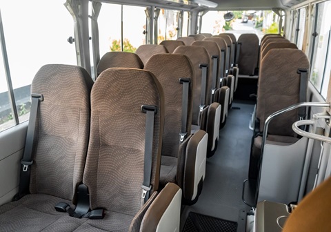 Interior seating of Toyota Coaster bus in Sri Lanka
