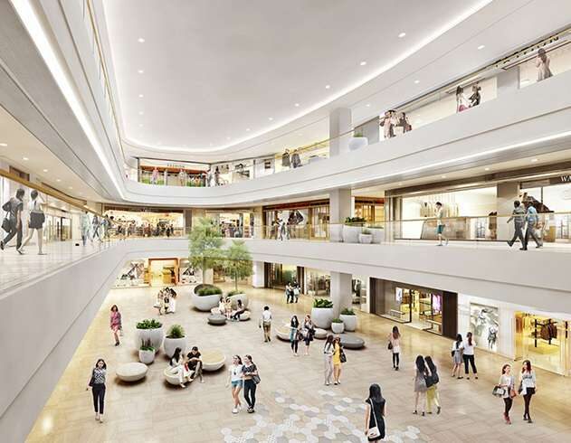 Interior view of One Galle Face Mall with shoppers and modern stores