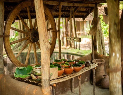 Traditional Ambula lunch served on banana leaves in Sigiriya Village tour