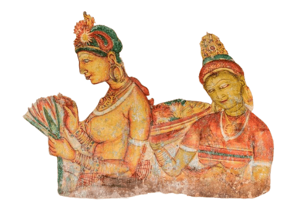 Ancient Sigiriya frescoes of celestial maidens on rock walls