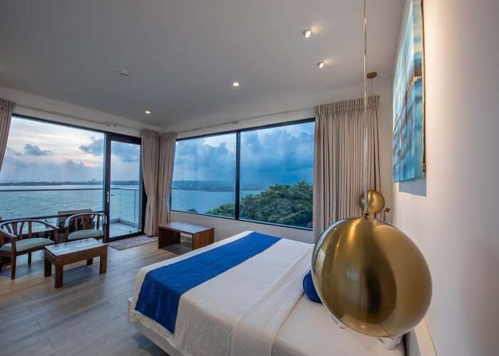 Panoramic beach view from Agnus Unawatuna Hotel room in Sri Lanka