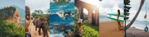 Sri Lanka tourist attractions collage featuring Sigiriya, Nine arch bidge, Yala National Park, and scenic beaches – representing the 2025 attraction prices guide.