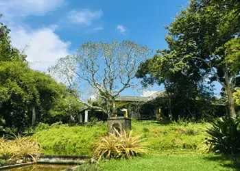 Sculptures and tropical greenery at Brief Garden near Bentota Sri Lanka
