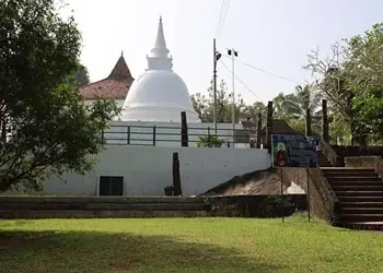 Ancient stone Buddhist temple ruins at Galapatha Raja Maha Viharaya near Bentota Sri Lanka