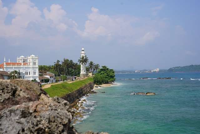 Galle Lighthouse overlooking the Indian Ocean at Galle Fort in Sri Lanka